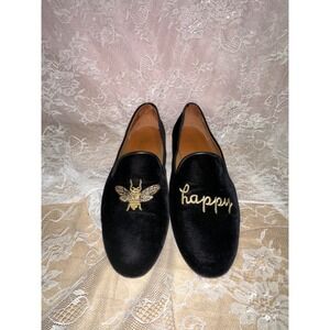 Jon Josef Black Velvet Happy Bee Loafers  Made in Spain Womens 10